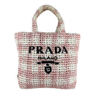 Prada Crochet Raffia Handbag Pink White